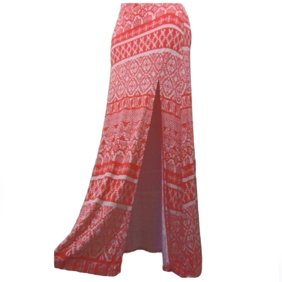 CHARLOTTE Russe Ankle Length Straight Side Slit Skirt Pink and White/Cream XS - Picture 2 of 4